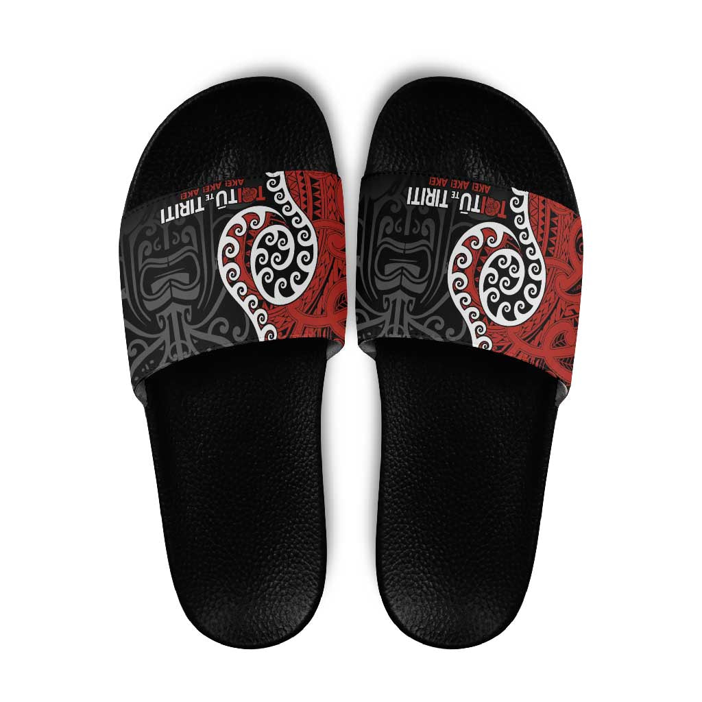 Honour The Treaty New Zealand Slide Sandals Toitu Te Tiriti Ake Ake Ake LT9 Red - Polynesian Pride