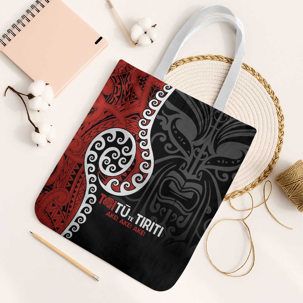 Honour The Treaty New Zealand Tote Bag Toitu Te Tiriti Ake Ake Ake LT9 White Strap One Size Red - Polynesian Pride