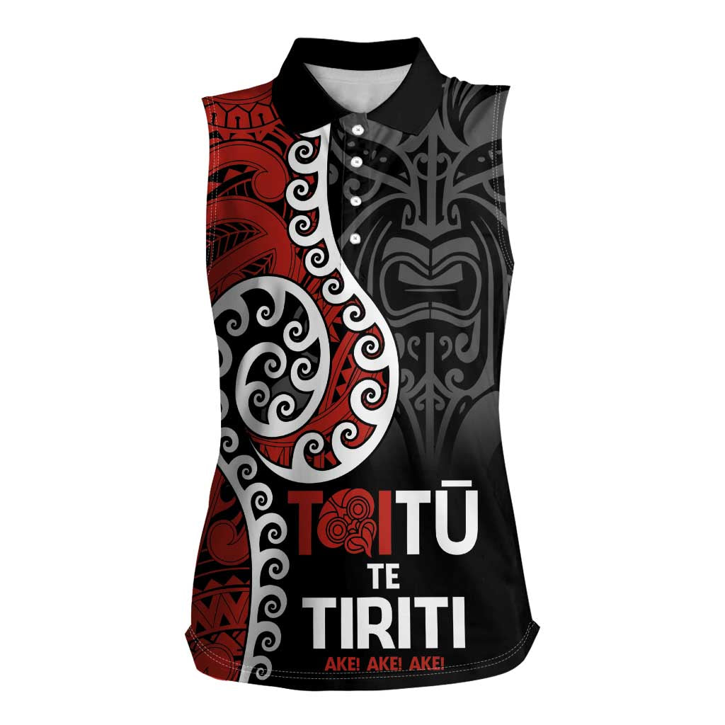 Honour The Treaty New Zealand Women Sleeveless Polo Shirt Toitu Te Tiriti Ake!Ake!Ake! LT9 Female Black - Polynesian Pride