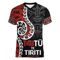Honour The Treaty New Zealand Women V-Neck T-Shirt Toitu Te Tiriti Ake!Ake!Ake! LT9 Female Black - Polynesian Pride