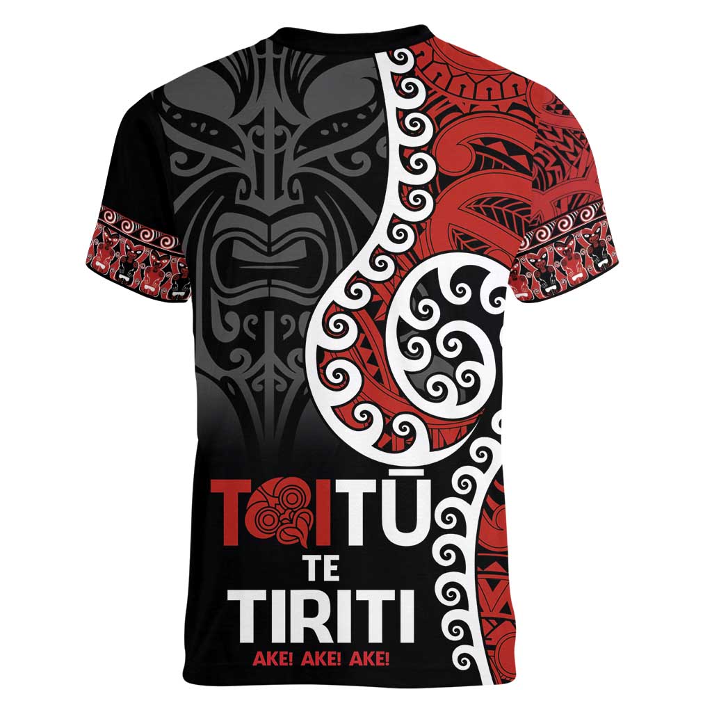 Honour The Treaty New Zealand Women V-Neck T-Shirt Toitu Te Tiriti Ake!Ake!Ake! LT9 - Polynesian Pride