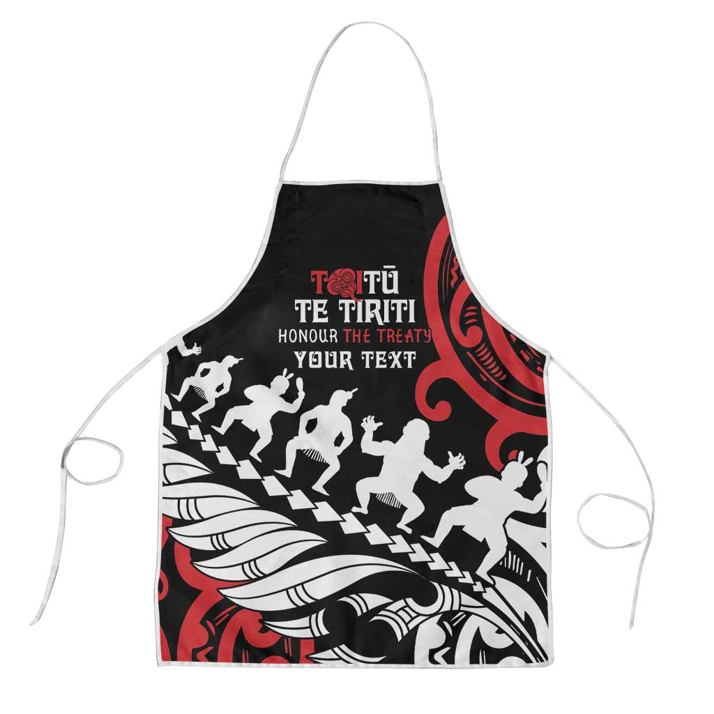 Honour The Treaty New Zealand Personalised Apron Toitu Te Tiriti Half Fern Haka Dance LT9 Red - Polynesian Pride