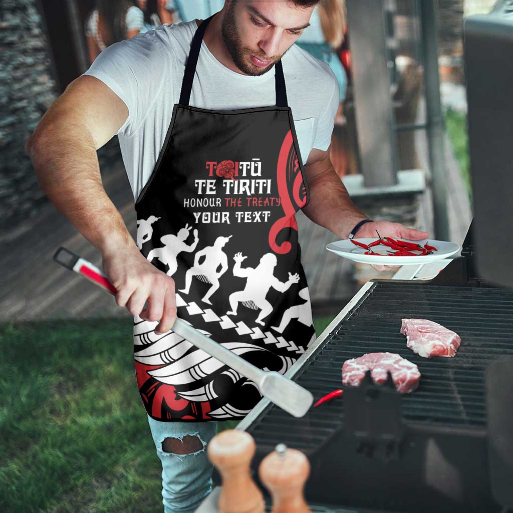 Honour The Treaty New Zealand Personalised Apron Toitu Te Tiriti Half Fern Haka Dance LT9 - Polynesian Pride