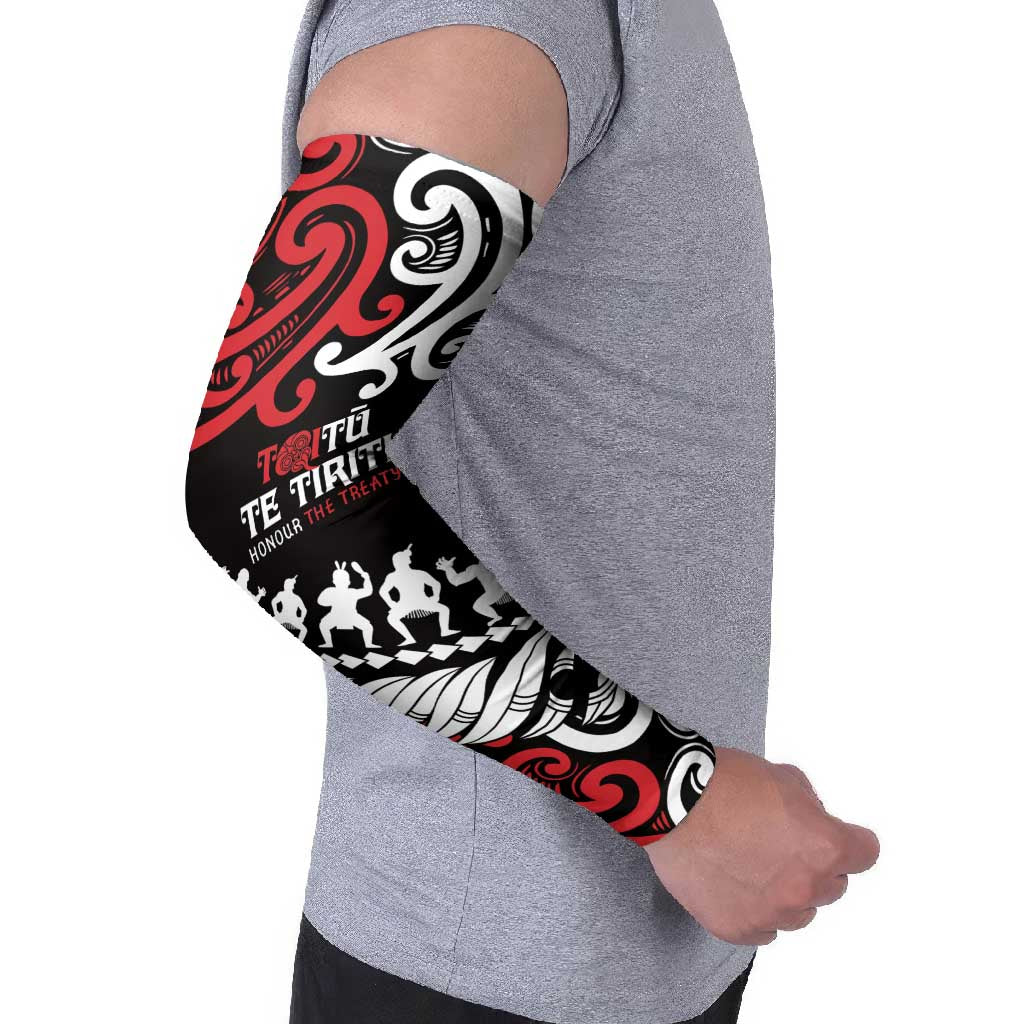 Honour The Treaty New Zealand Personalised Arm Sleeves Toitu Te Tiriti Half Fern Haka Dance LT9 - Polynesian Pride