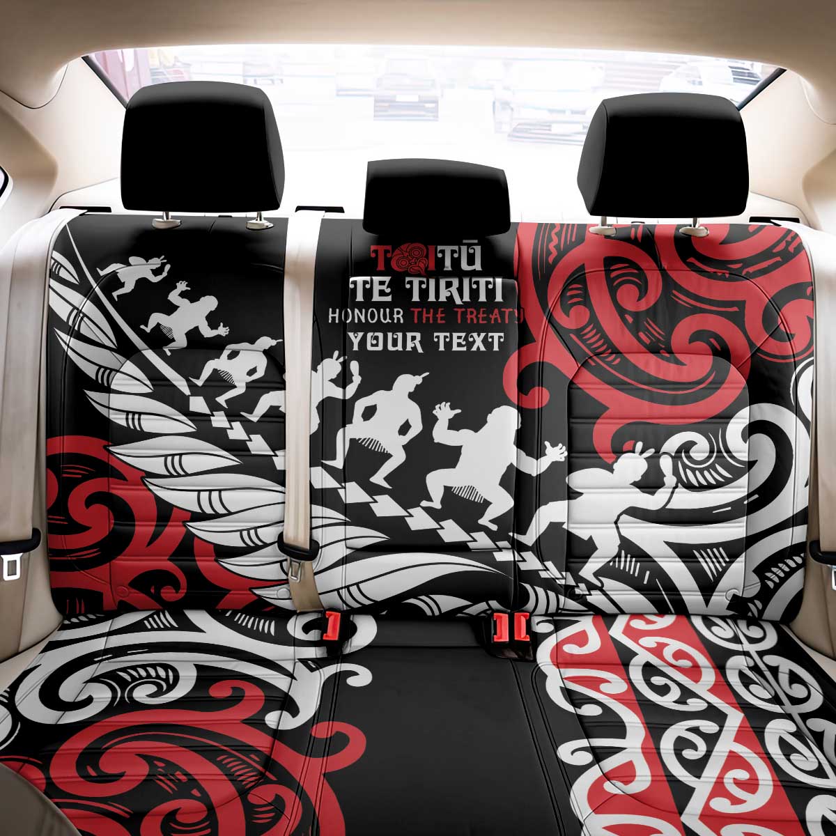 Honour The Treaty New Zealand Personalised Back Car Seat Cover Toitu Te Tiriti Half Fern with Haka dance LT9 - Polynesian Pride