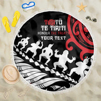 Honour The Treaty New Zealand Personalised Beach Blanket Toitu Te Tiriti Half Fern with Haka dance LT9 One Size 150cm Black - Polynesian Pride