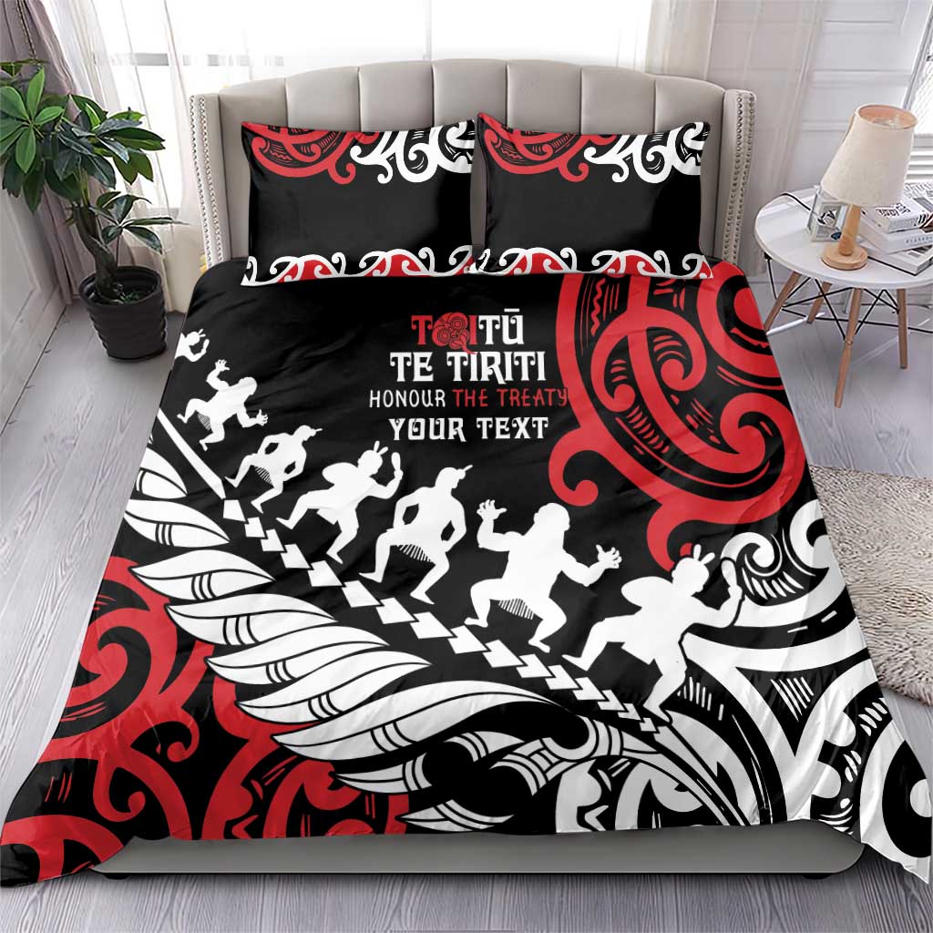 Honour The Treaty New Zealand Personalised Bedding Set Toitu Te Tiriti Half Fern with Haka dance LT9 - Polynesian Pride