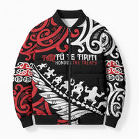 Honour The Treaty New Zealand Personalised Bomber Puffer Jacket Toitu Te Tiriti Half Fern Haka Dance LT9 Unisex Red - Polynesian Pride