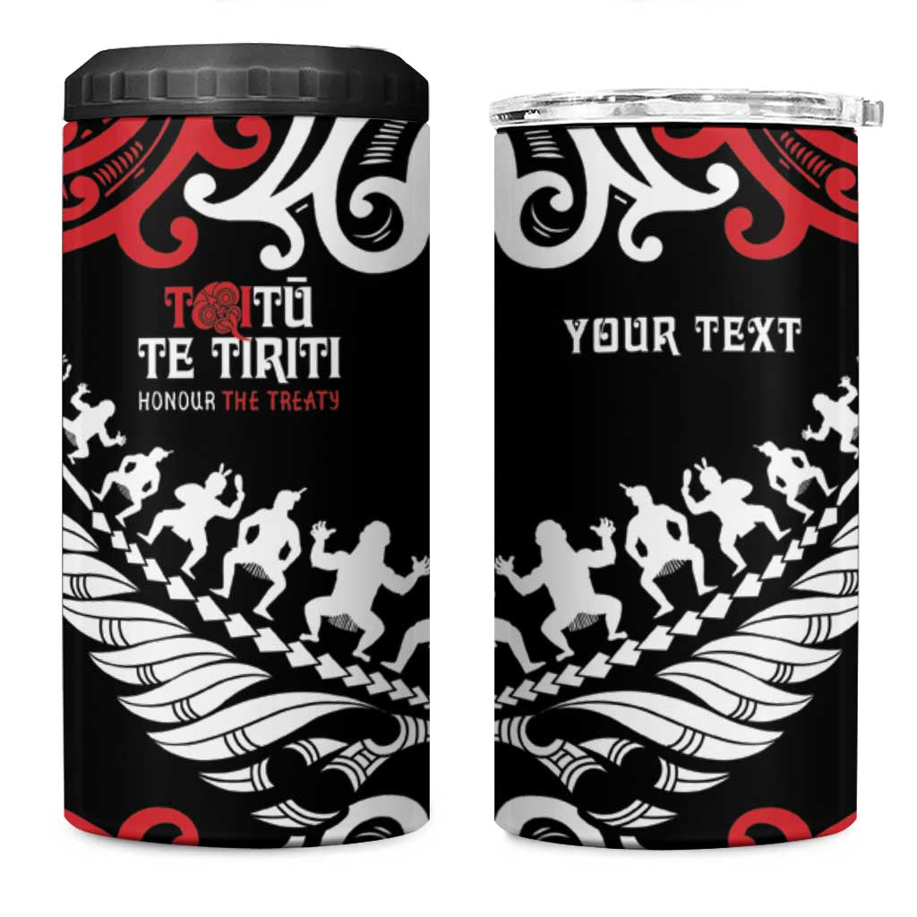 Honour The Treaty New Zealand Personalised 4 in 1 Can Cooler Tumbler Toitu Te Tiriti Half Fern with Haka dance LT9 One Size: 16 oz Black - Polynesian Pride