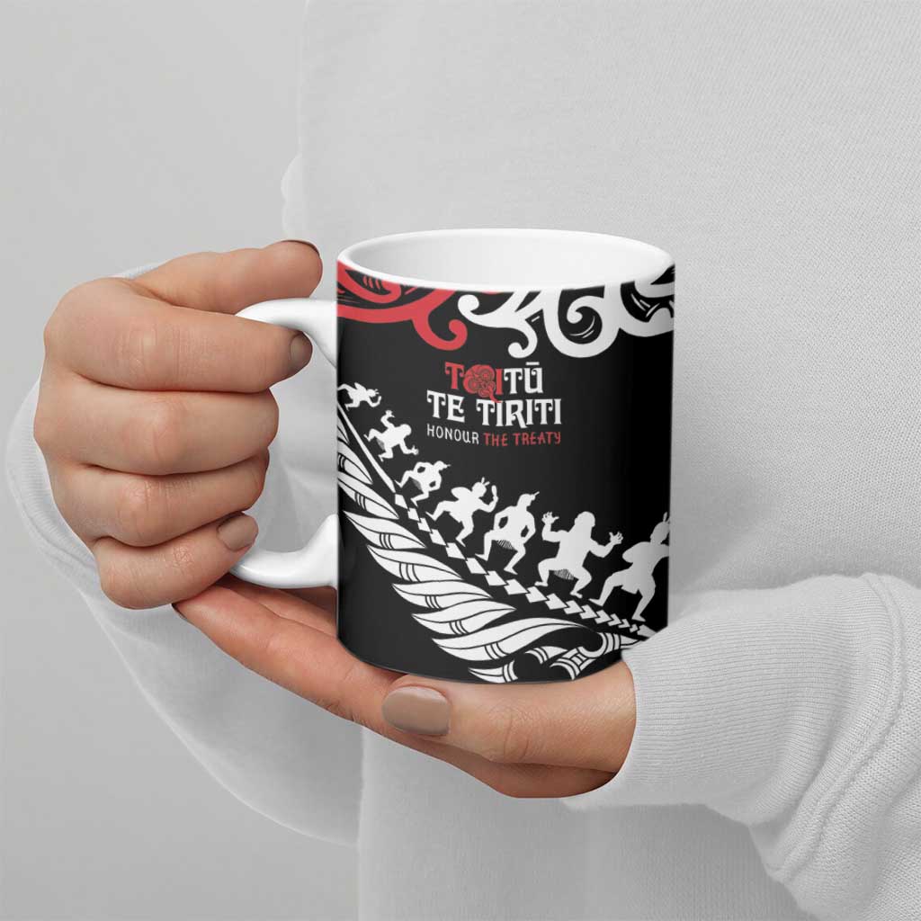 Honour The Treaty New Zealand Personalised Ceramic Mug Toitu Te Tiriti Half Fern Haka Dance LT9 - Polynesian Pride