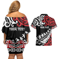 Honour The Treaty New Zealand Personalised Couples Matching Off Shoulder Short Dress and Hawaiian Shirt Toitu Te Tiriti Half Fern with Haka dance LT9 - Polynesian Pride