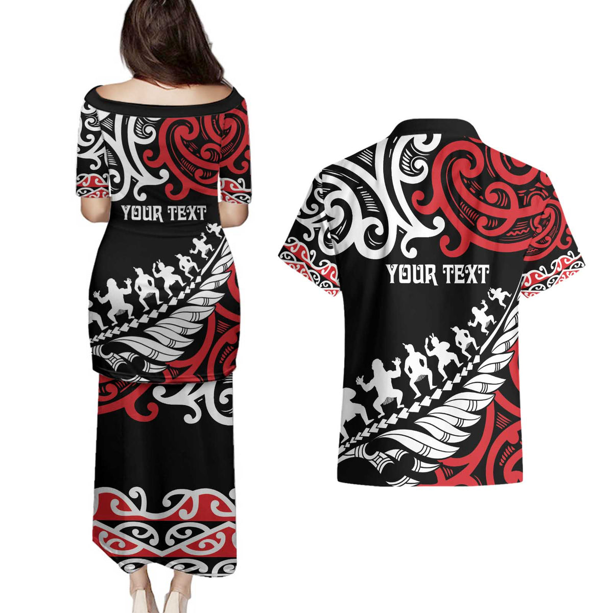 Honour The Treaty New Zealand Personalised Couples Matching Puletasi and Hawaiian Shirt Toitu Te Tiriti Half Fern with Haka dance LT9 - Polynesian Pride