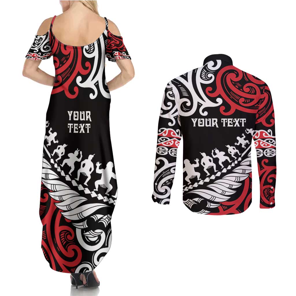 Honour The Treaty New Zealand Personalised Couples Matching Summer Maxi Dress and Long Sleeve Button Shirt Toitu Te Tiriti Half Fern with Haka dance LT9 - Polynesian Pride