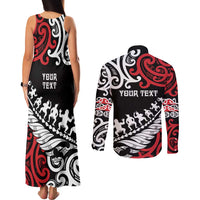 Honour The Treaty New Zealand Personalised Couples Matching Tank Maxi Dress and Long Sleeve Button Shirt Toitu Te Tiriti Half Fern with Haka dance LT9 - Polynesian Pride