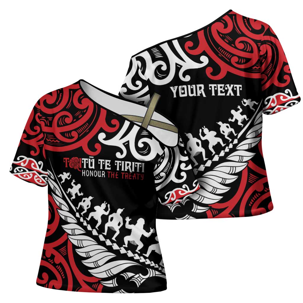 Honour The Treaty New Zealand Personalised Cross Shoulder Shirt Toitu Te Tiriti Half Fern Haka Dance LT9 - Polynesian Pride