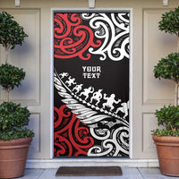 Honour The Treaty New Zealand Personalised Door Cover Toitu Te Tiriti Half Fern Haka Dance LT9 Red - Polynesian Pride