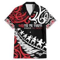 Honour The Treaty New Zealand Personalised Family Matching Mermaid Dress and Hawaiian Shirt Toitu Te Tiriti Half Fern with Haka dance LT9 Dad's Shirt - Short Sleeve Black - Polynesian Pride