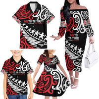 Honour The Treaty New Zealand Personalised Family Matching Off The Shoulder Long Sleeve Dress and Hawaiian Shirt Toitu Te Tiriti Half Fern with Haka dance LT9 - Polynesian Pride