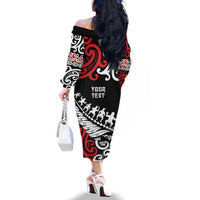 Honour The Treaty New Zealand Personalised Family Matching Off The Shoulder Long Sleeve Dress and Hawaiian Shirt Toitu Te Tiriti Half Fern with Haka dance LT9 - Polynesian Pride