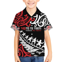 Honour The Treaty New Zealand Personalised Family Matching Off Shoulder Maxi Dress and Hawaiian Shirt Toitu Te Tiriti Half Fern with Haka dance LT9 Son's Shirt Black - Polynesian Pride
