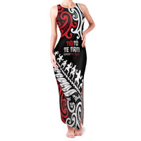 Honour The Treaty New Zealand Personalised Family Matching Tank Maxi Dress and Hawaiian Shirt Toitu Te Tiriti Half Fern with Haka dance LT9 Mom's Dress Black - Polynesian Pride
