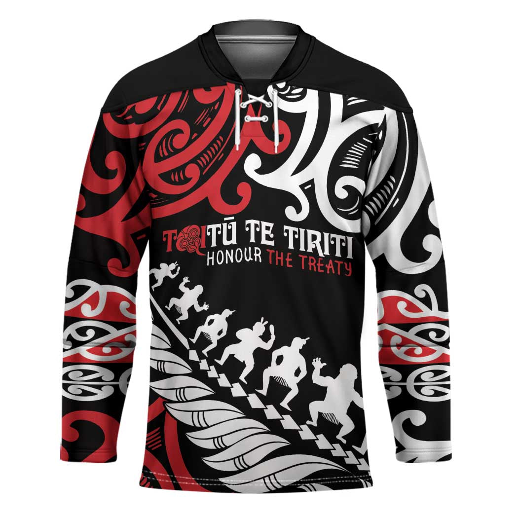 Honour The Treaty New Zealand Personalised Hockey Jersey Toitu Te Tiriti Half Fern Haka Dance - Polynesian Pride