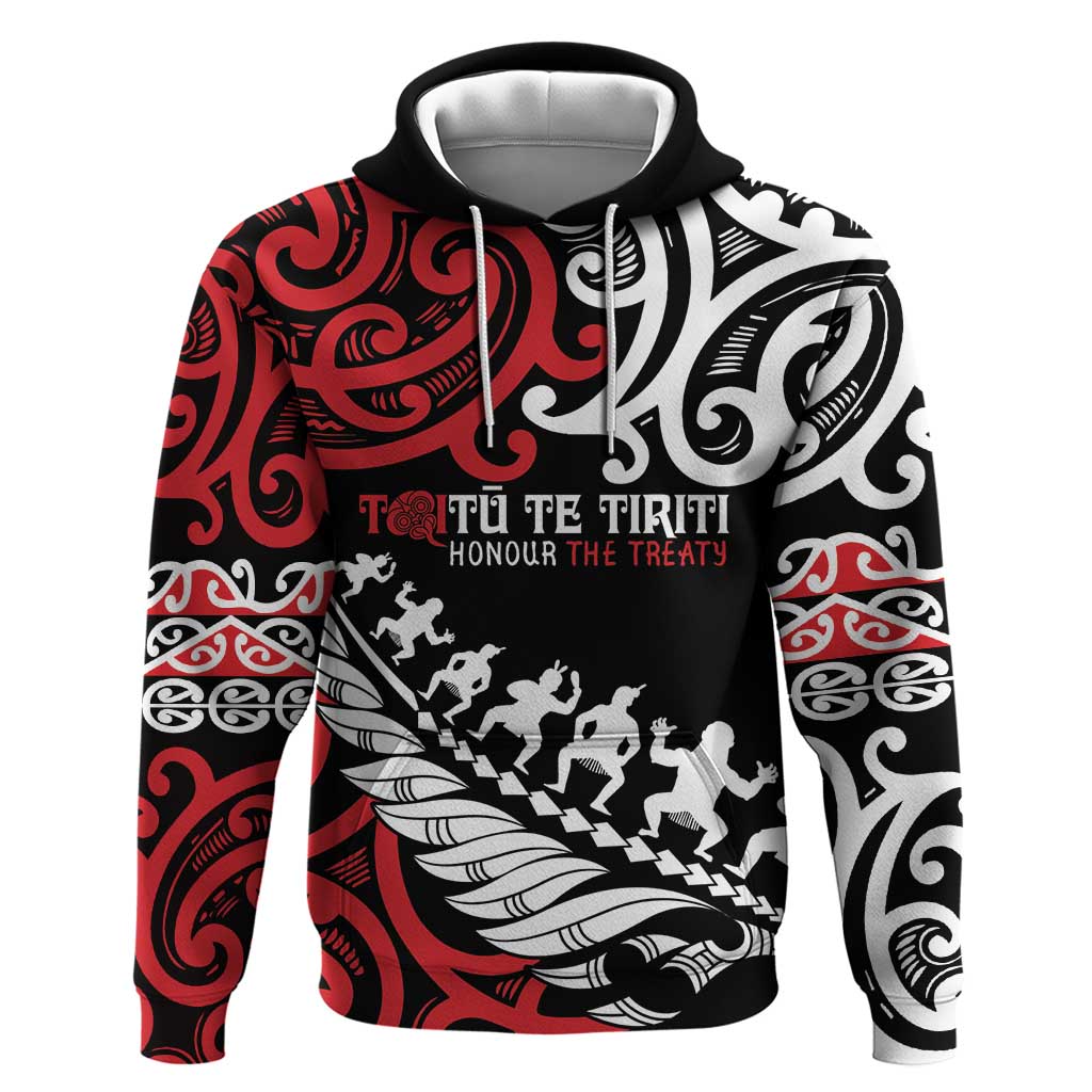 Honour The Treaty New Zealand Personalised Hoodie Toitu Te Tiriti Half Fern with Haka dance LT9 Pullover Hoodie Black - Polynesian Pride