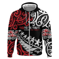 Honour The Treaty New Zealand Personalised Hoodie Toitu Te Tiriti Half Fern with Haka dance LT9 Zip Hoodie Black - Polynesian Pride