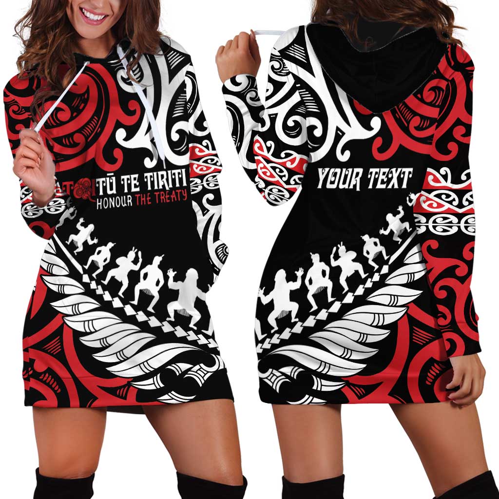 Honour The Treaty New Zealand Personalised Hoodie Dress Toitu Te Tiriti Half Fern with Haka dance LT9 - Polynesian Pride