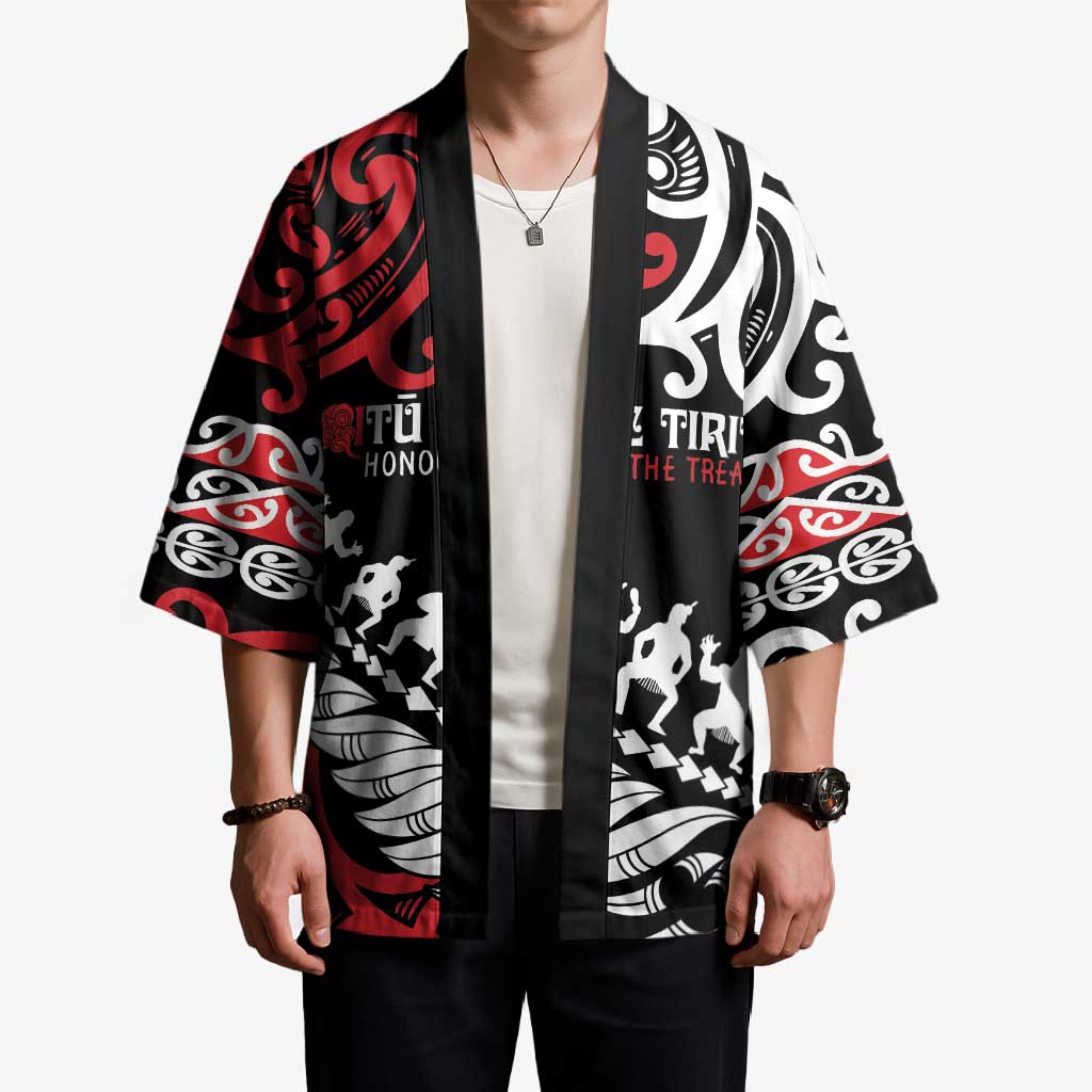 Honour The Treaty New Zealand Personalised Kimono Toitu Te Tiriti Half Fern Haka Dance LT9 - Polynesian Pride