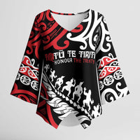 Honour The Treaty New Zealand Personalised Kimono Sleeve Blouse Toitu Te Tiriti Half Fern Haka Dance LT9 Female Red - Polynesian Pride