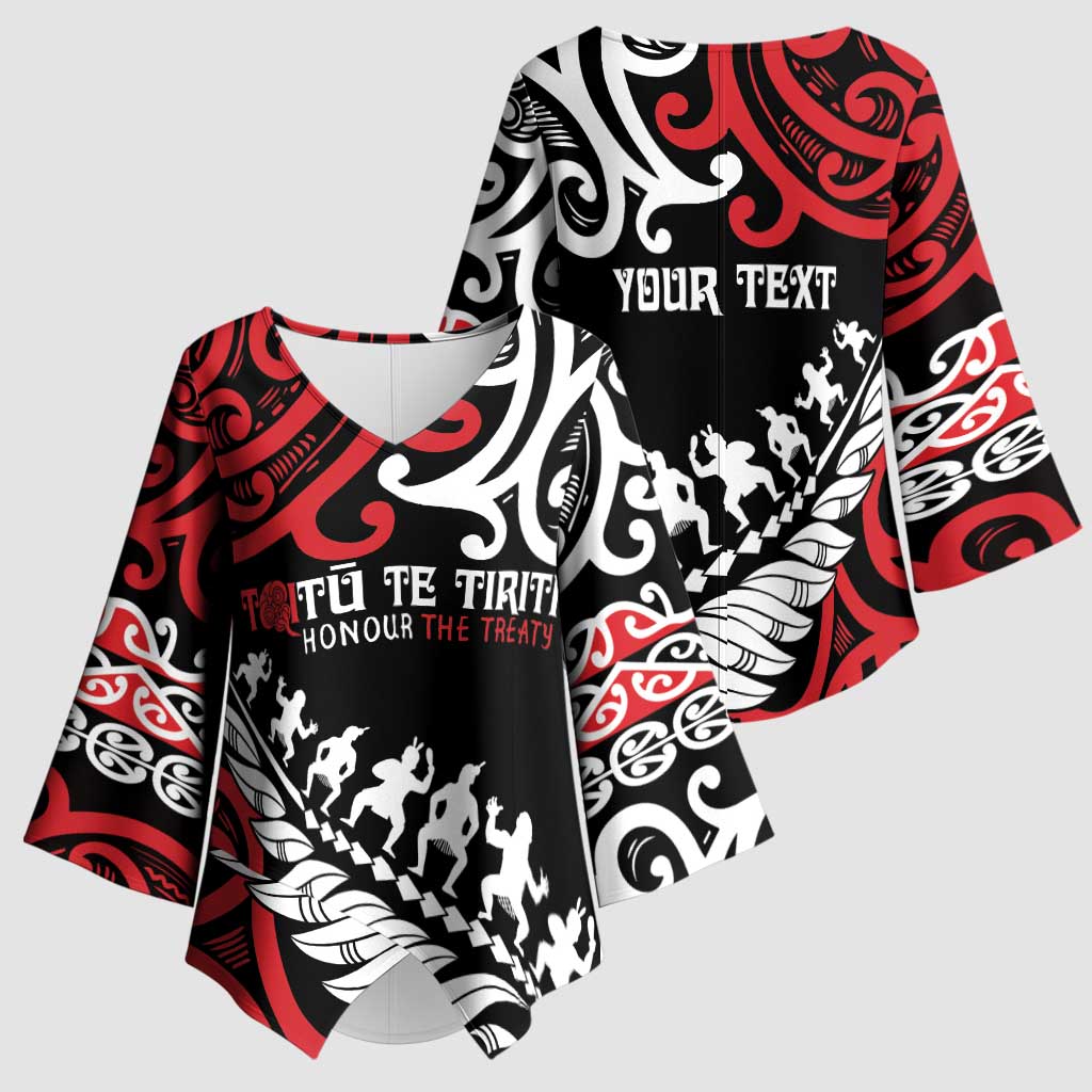 Honour The Treaty New Zealand Personalised Kimono Sleeve Blouse Toitu Te Tiriti Half Fern Haka Dance LT9 - Polynesian Pride