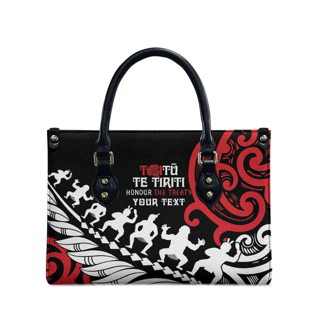 Honour The Treaty New Zealand Personalised Leather Bag Toitu Te Tiriti Half Fern Haka Dance LT9 - Polynesian Pride