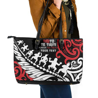 Honour The Treaty New Zealand Personalised Leather Tote Bag Toitu Te Tiriti Half Fern with Haka dance LT9 - Polynesian Pride