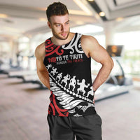 Honour The Treaty New Zealand Personalised Men Tank Top Toitu Te Tiriti Half Fern with Haka dance LT9 Black - Polynesian Pride