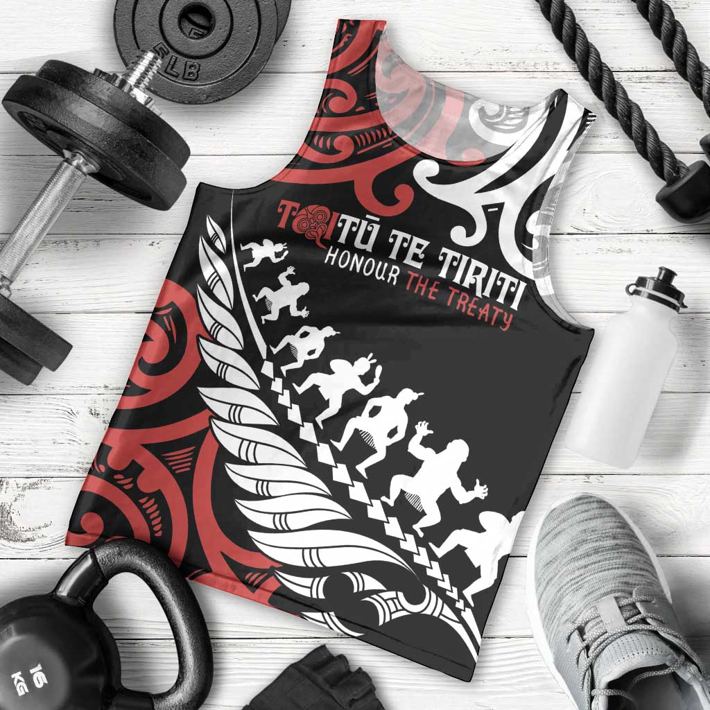 Honour The Treaty New Zealand Personalised Men Tank Top Toitu Te Tiriti Half Fern with Haka dance LT9 - Polynesian Pride