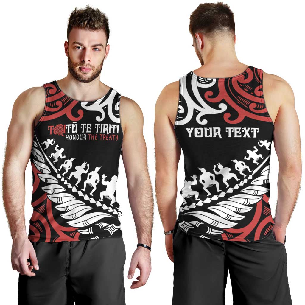 Honour The Treaty New Zealand Personalised Men Tank Top Toitu Te Tiriti Half Fern with Haka dance LT9 - Polynesian Pride