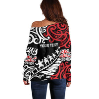 Honour The Treaty New Zealand Personalised Off Shoulder Sweater Toitu Te Tiriti Half Fern with Haka dance LT9 - Polynesian Pride