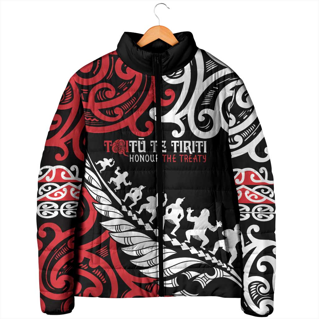 Honour The Treaty New Zealand Personalised Padded Jacket Toitu Te Tiriti Half Fern Haka Dance LT9 - Polynesian Pride