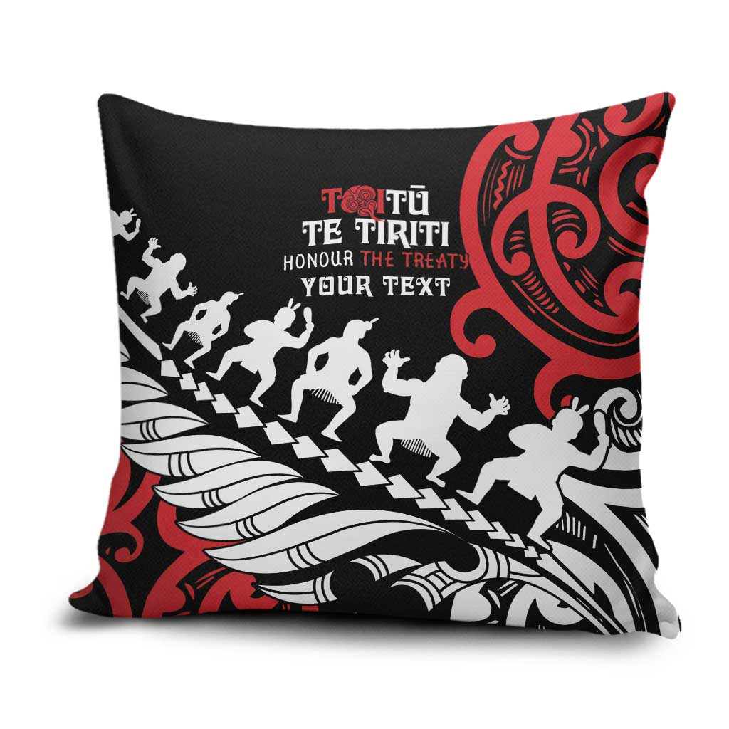 Honour The Treaty New Zealand Personalised Pillow Cover Toitu Te Tiriti Half Fern Haka Dance LT9 Red - Polynesian Pride