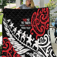 Honour The Treaty New Zealand Personalised Quilt Toitu Te Tiriti Half Fern with Haka dance LT9 Black - Polynesian Pride