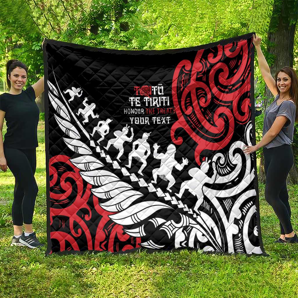 Honour The Treaty New Zealand Personalised Quilt Toitu Te Tiriti Half Fern with Haka dance LT9 - Polynesian Pride