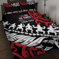 Honour The Treaty New Zealand Personalised Quilt Bed Set Toitu Te Tiriti Half Fern with Haka dance LT9 Black - Polynesian Pride