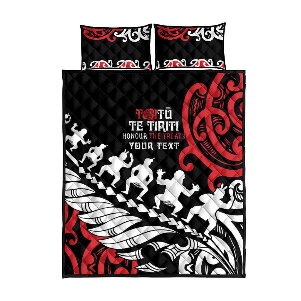 Honour The Treaty New Zealand Personalised Quilt Bed Set Toitu Te Tiriti Half Fern with Haka dance LT9 - Polynesian Pride