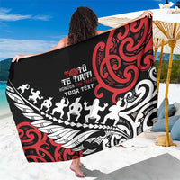 Honour The Treaty New Zealand Personalised Sarong Toitu Te Tiriti Half Fern with Haka dance LT9 One Size 44 x 66 inches Black - Polynesian Pride