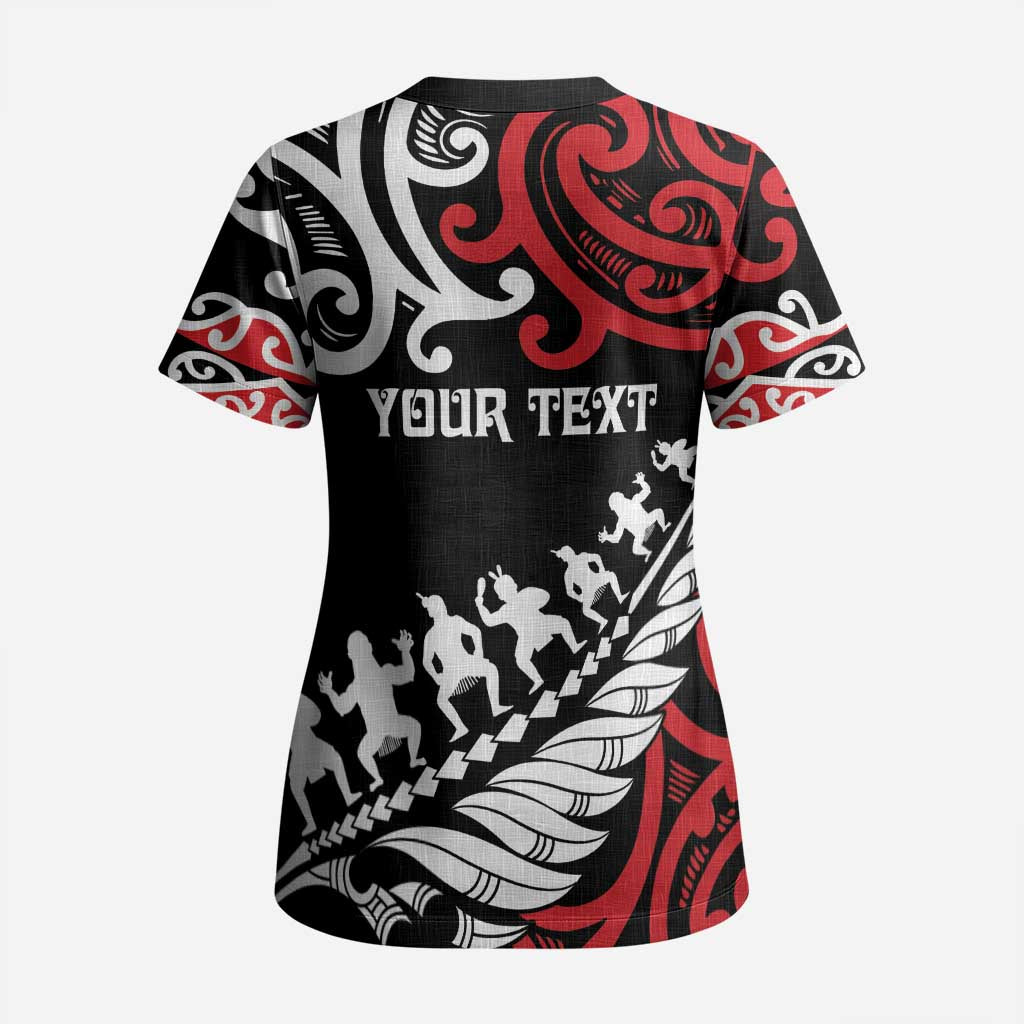 Honour The Treaty New Zealand Personalised Scrub Top Toitu Te Tiriti Half Fern Haka Dance LT9 - Polynesian Pride