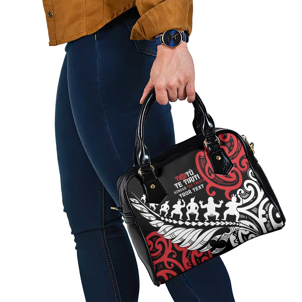 Honour The Treaty New Zealand Personalised Shoulder Handbag Toitu Te Tiriti Half Fern with Haka dance LT9 - Polynesian Pride