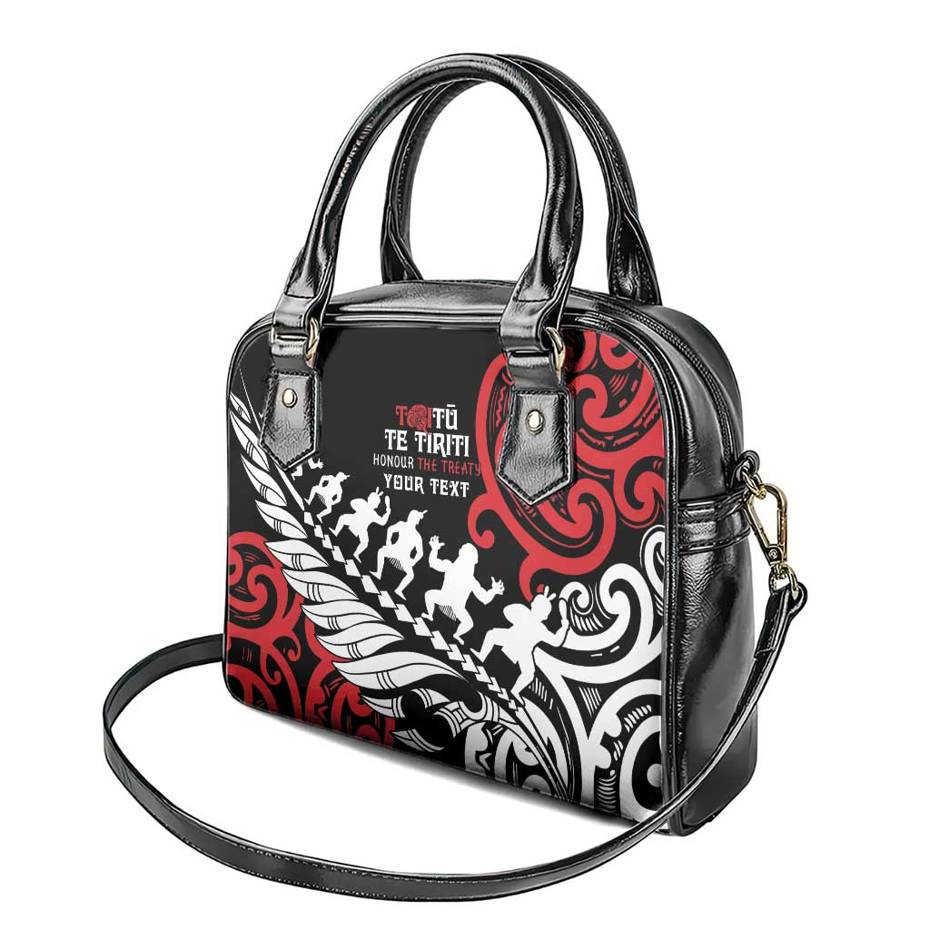 Honour The Treaty New Zealand Personalised Shoulder Handbag Toitu Te Tiriti Half Fern with Haka dance LT9 - Polynesian Pride