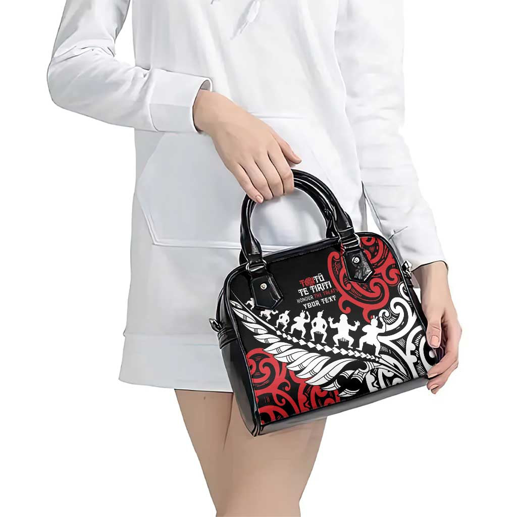 Honour The Treaty New Zealand Personalised Shoulder Handbag Toitu Te Tiriti Half Fern with Haka dance LT9 - Polynesian Pride