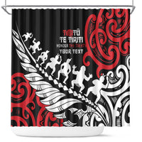 Honour The Treaty New Zealand Personalised Shower Curtain Toitu Te Tiriti Half Fern with Haka dance LT9 Black - Polynesian Pride